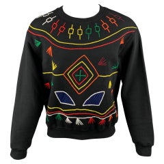 PRABAL GURUNG Size M Multi-Color Geometric Embroidered Cotton Sweatshirt