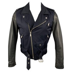 SANDRO Size M Navy & Black Patchwork Cotton Biker Jacket