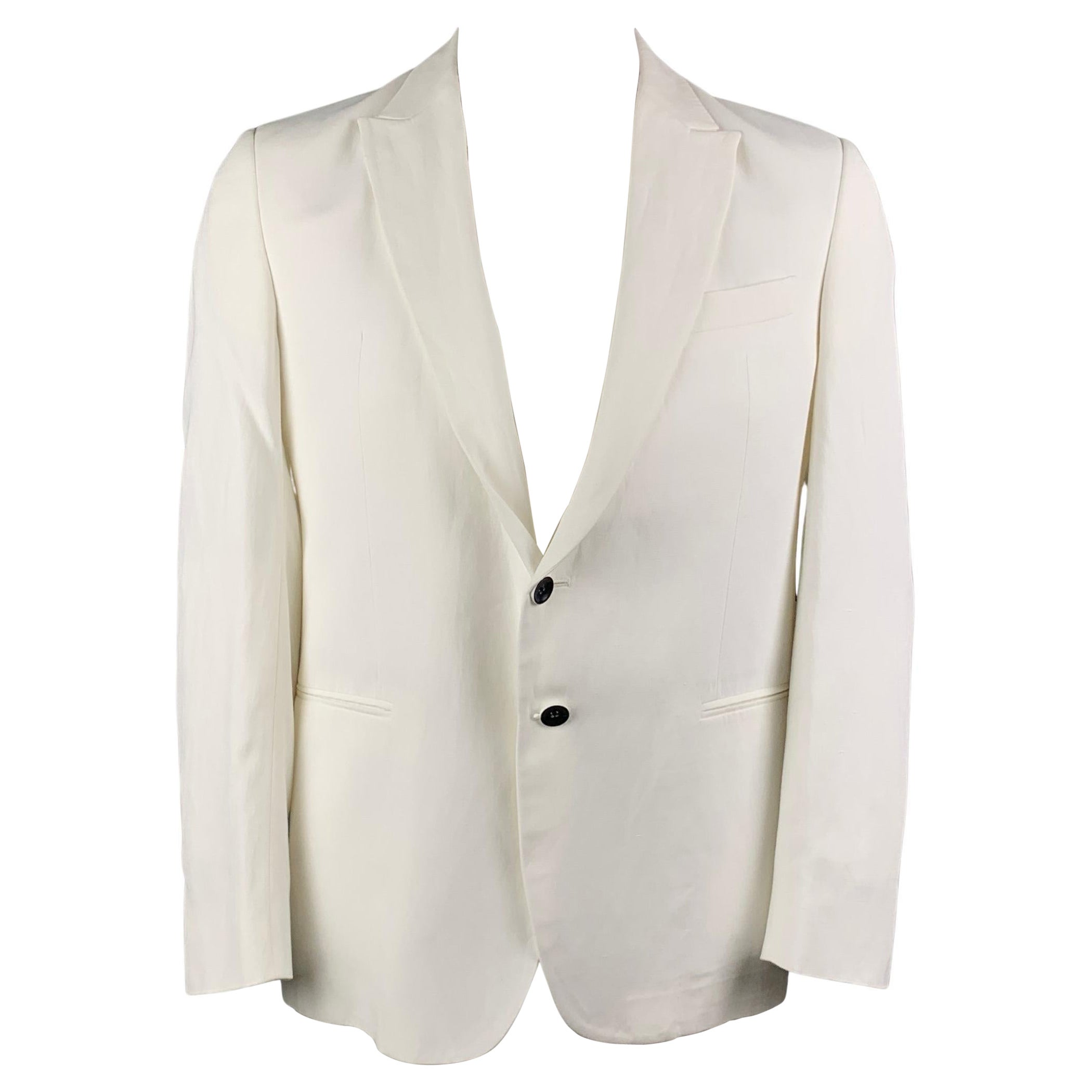 Scoop Pocket Blazer 80s Cream Ivory White Linen Button Open Front Jacket