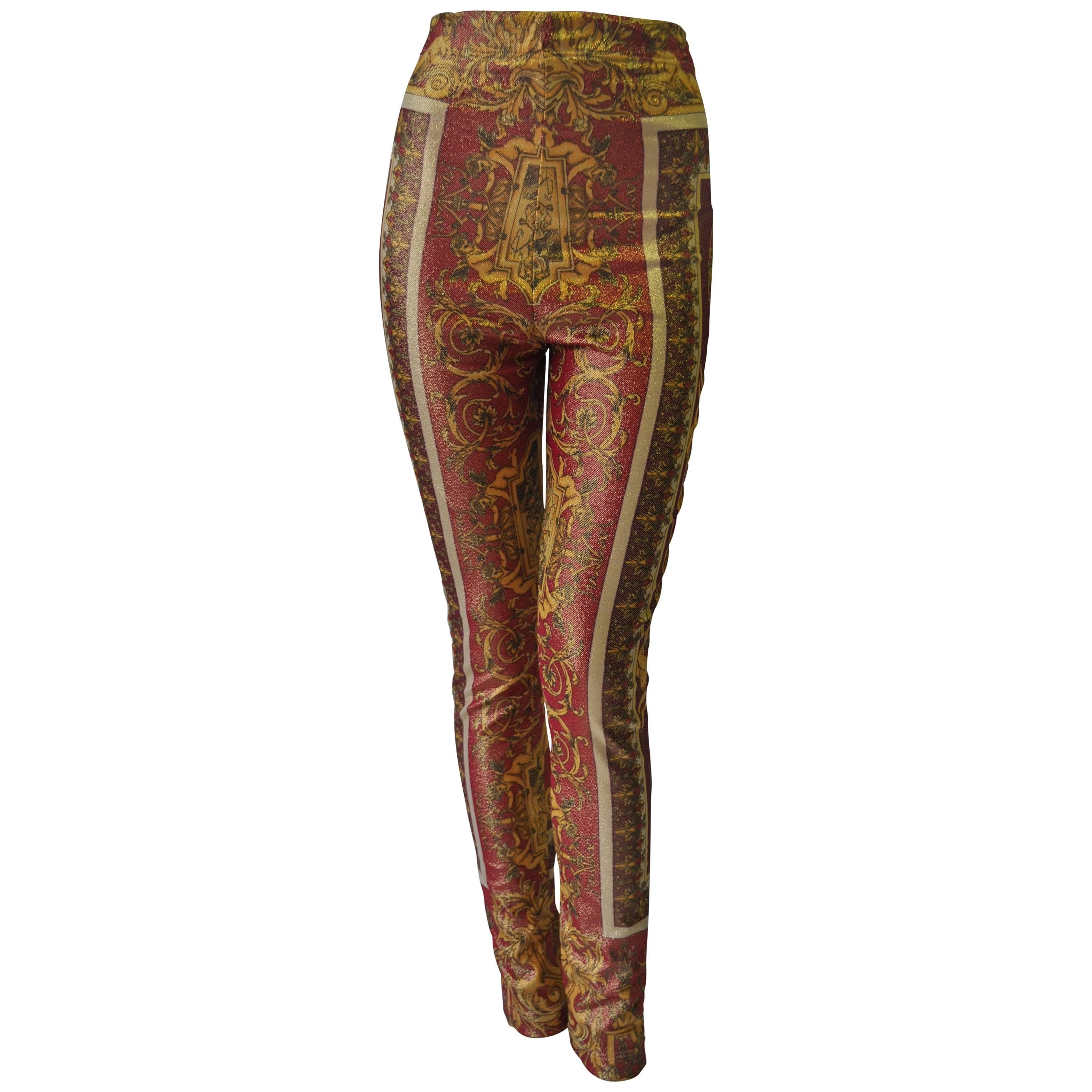 Iconic Gianni Versace Couture Baroque Printed Evening Leggings For Sale
