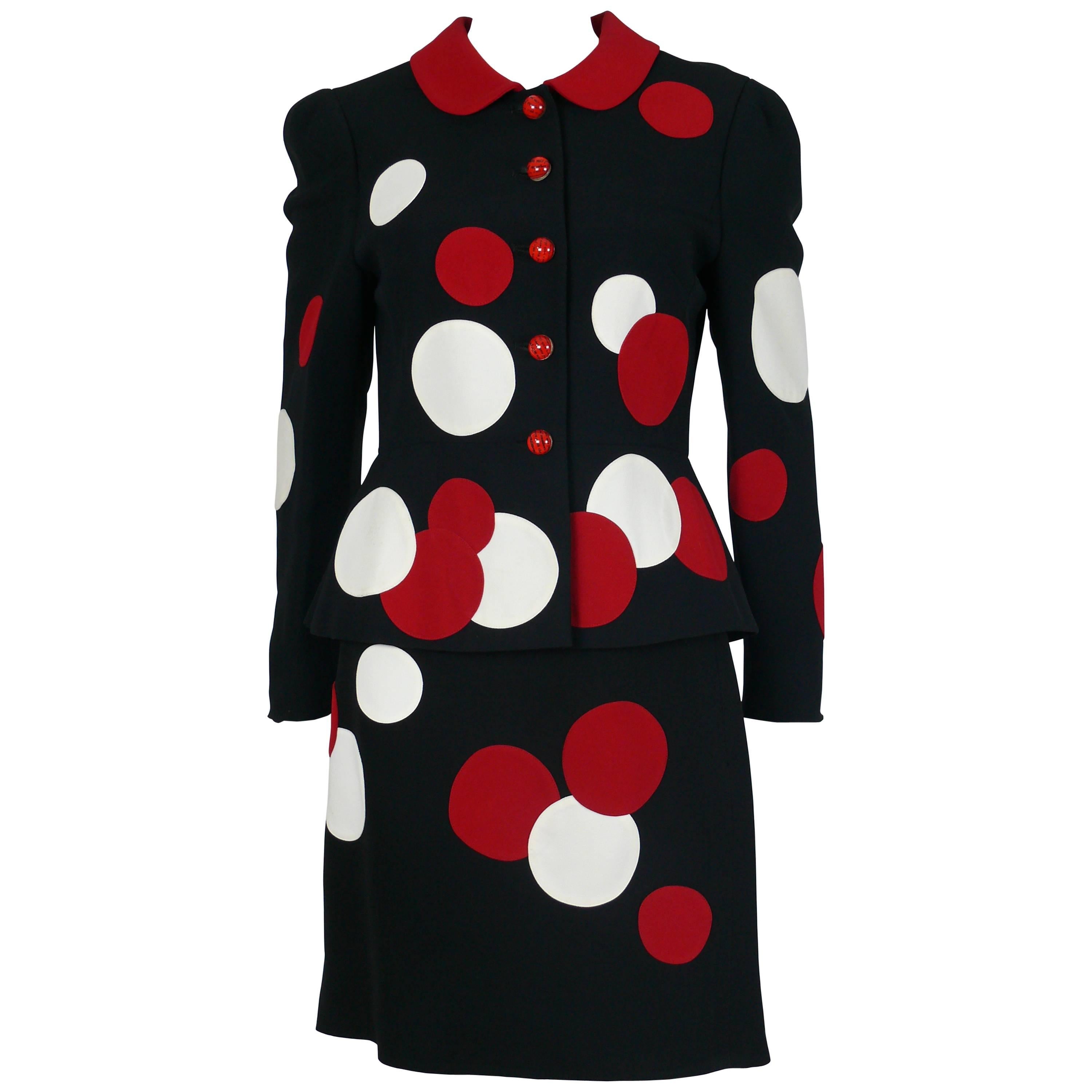 Moschino Vintage Black Polka Dot Skirt Suit