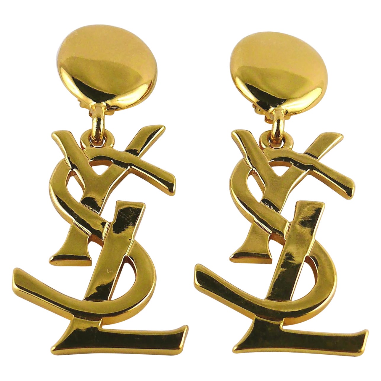 Yves Saint Laurent YSL Vintage Massive Iconic Logo Dangling Earrings