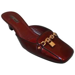 Louis Vuitton Deep Red Shimmer Patent Loafer-Style Slides - 38.5