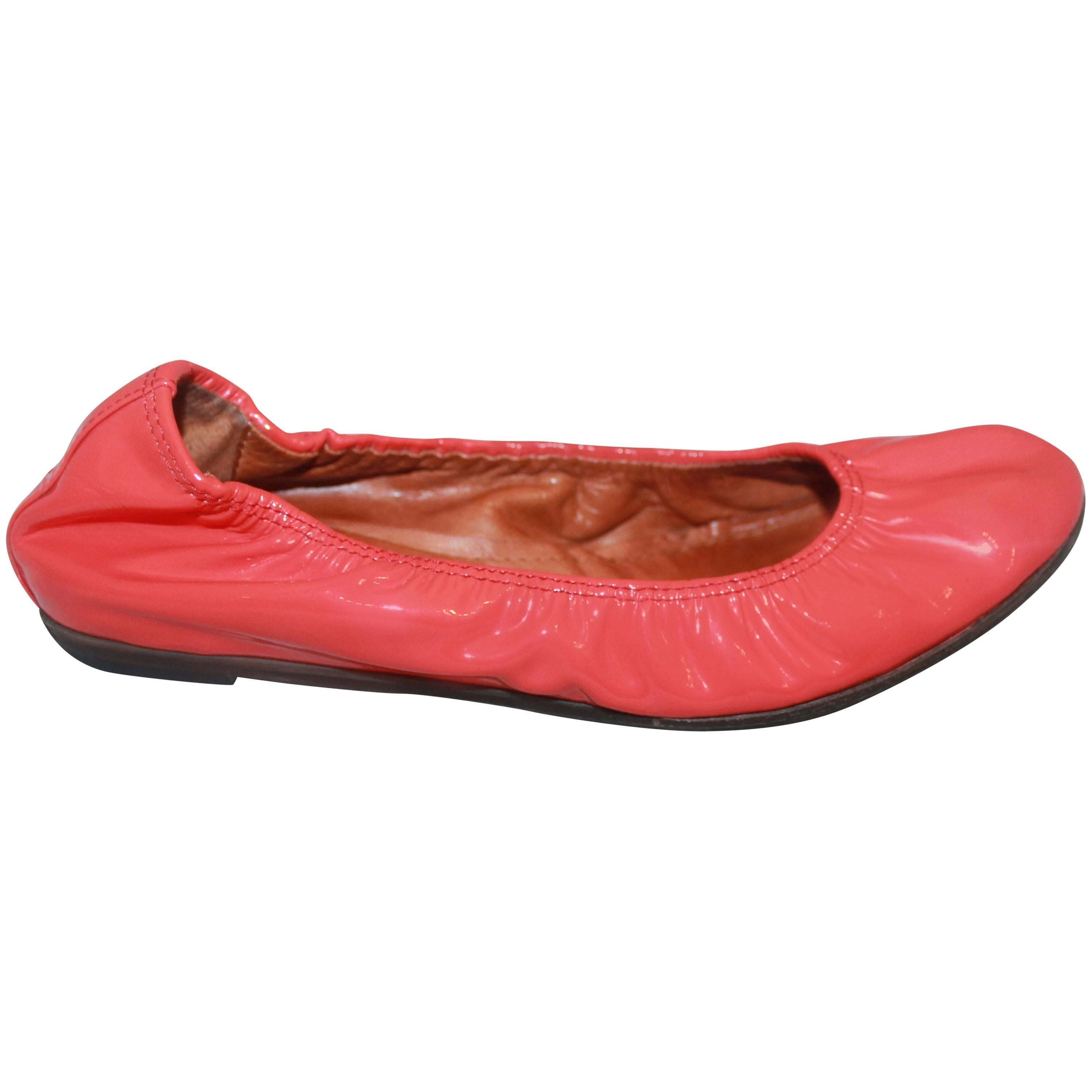 Lanvin Coral Patent Ballet Flats w/ Interior Leather Lining - 8