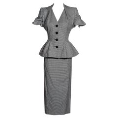 John Galliano abito con gonna in lana a quadri in pied-de-poule, ss 1995