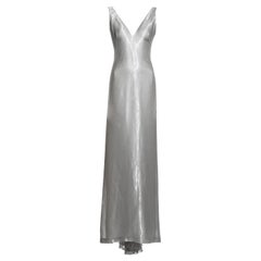 Alexander McQueen metallic silver silk lamé open-back evening dress, ss 1997