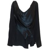 Oscar de la Renta Navy Silk Long Sleeve Blouse - 16