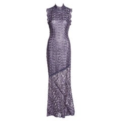 Antique John Galliano purple ribbon crochet bias-cut maxi dress, fw 2001