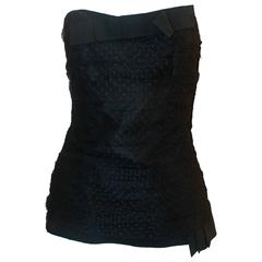 Vintage YSL Black Lace & Cotton Strapless Bustier Top w/ Grograin Trim - 44 - 60s-70s