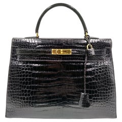 Vintage Hermès Kelly 35 Black Crocodile 1997