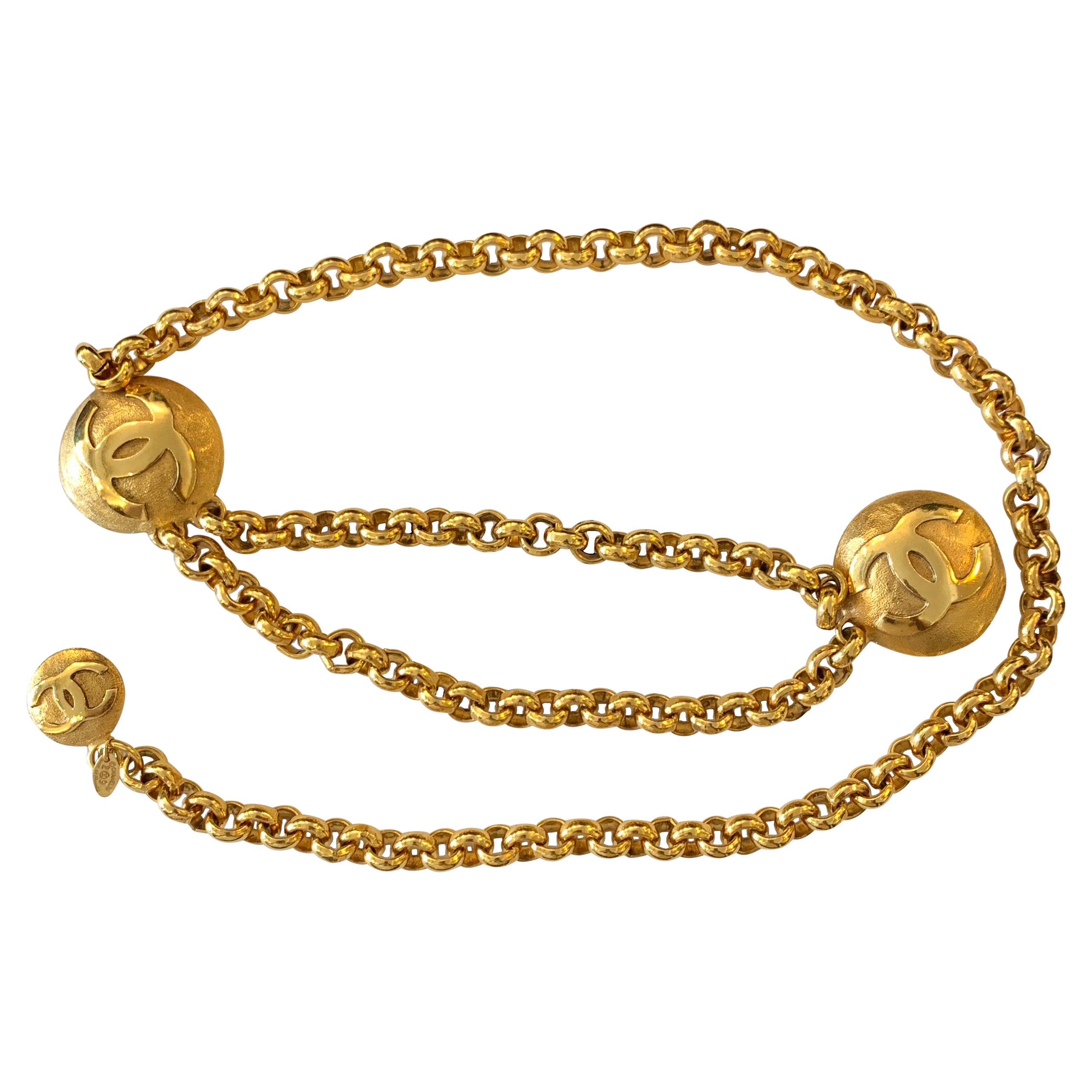 Early 1990s Chanel Gold Toned Medallion Chain Belt 
