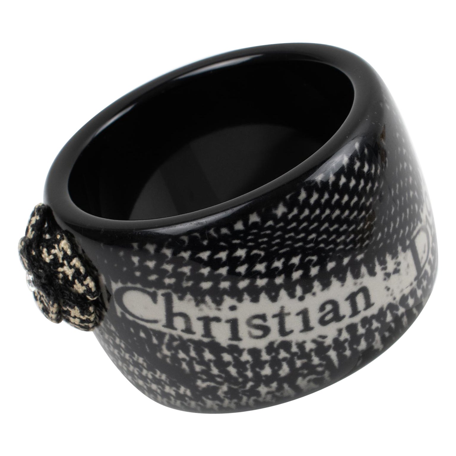 Christian Dior Resin Bracelet Bangle Black and White PieddePoule
