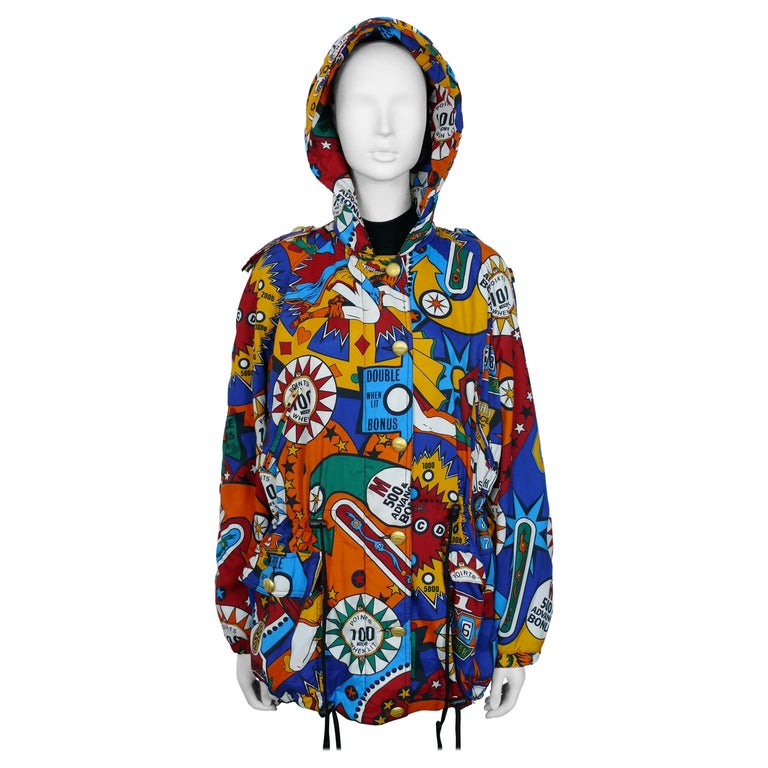 Moschino Vintage Super Hero Pinball Print Hooded Jacket USA Size 8 For