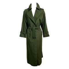 Vintage Burberry Double Breasted Loden Green Belted Trench Coat with Zip In Wool Liner