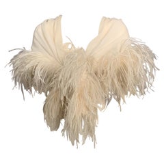 1970's Silk Crepe and Ostrich Feather Shawl or Hip Wrap from  Lord & Taylor
