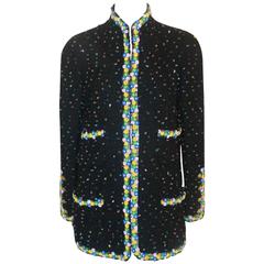 Chanel Vintage Black & Multicolor Long Jacket with Bead Trim - M - 1980's