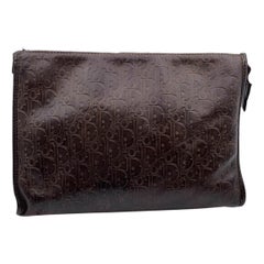 Christian Dior Vintage Brown Monogram Leather Cosmetic Bag Purse