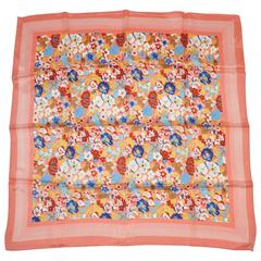 Bold Multi-Floral Print with Coral Border Silk Scarf 7