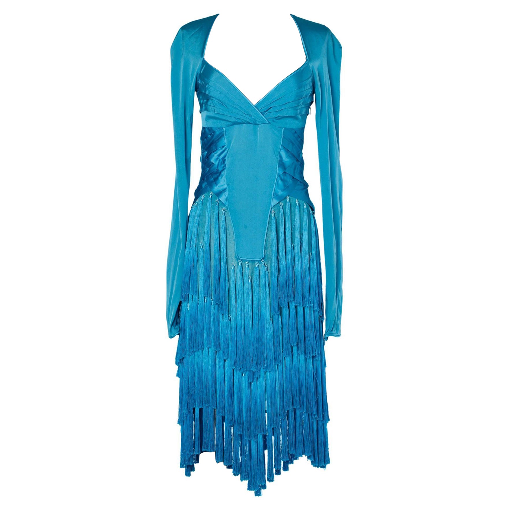 Silk blue dress with franges Tom Ford for Gucci  For Sale