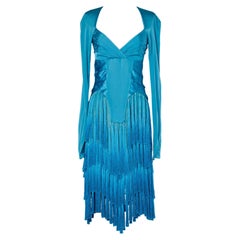 Vintage Silk blue dress with franges Tom Ford for Gucci 