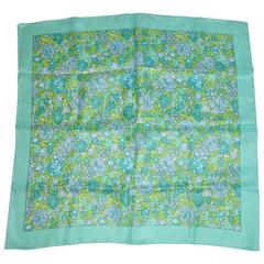 Multi-Aqua Floral with Borders Scarf
