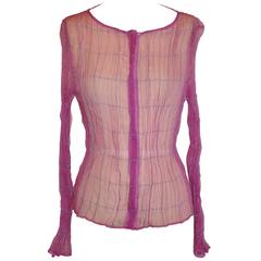 Georgio Armani "Boutique" Sheer Fuchsia with Silk Cord Accent Zippered Top