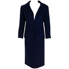 1962 Christian Dior Haute-Couture Navy Wool Bow-Tie Tailored Mod Dress Suit 12