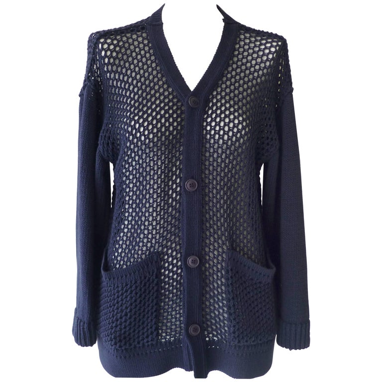 1990s Issey Miyake Men's Navy Blue Cotton Cardigan at 1stDibs