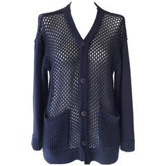 1990s Issey Miyake Men's Navy Blue Cotton Cardigan 1