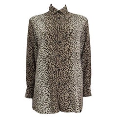 SAINT LAURENT beige LEOPARD silk Blouse Button-Up Shirt 36 XS