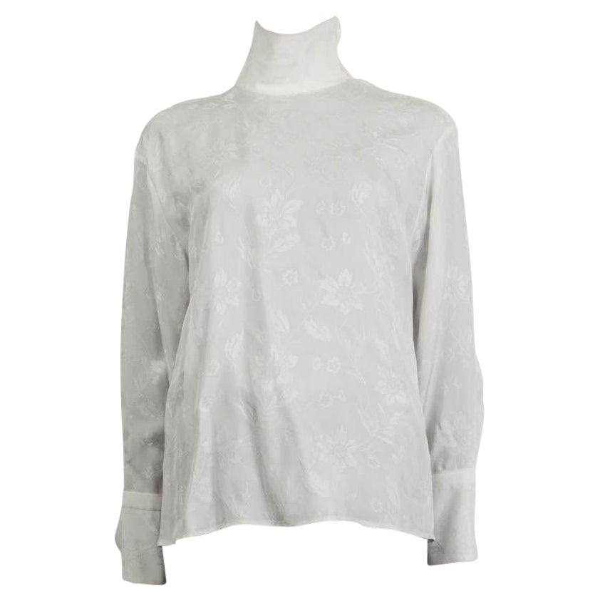 CHLOE ivory FLORAL JACQUARD ZIP TURTLENECK Blouse Shirt 36 XS For Sale