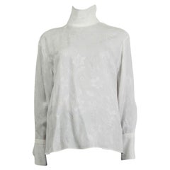 CHLOE ivory FLORAL JACQUARD ZIP TURTLENECK Blouse Shirt 36 XS