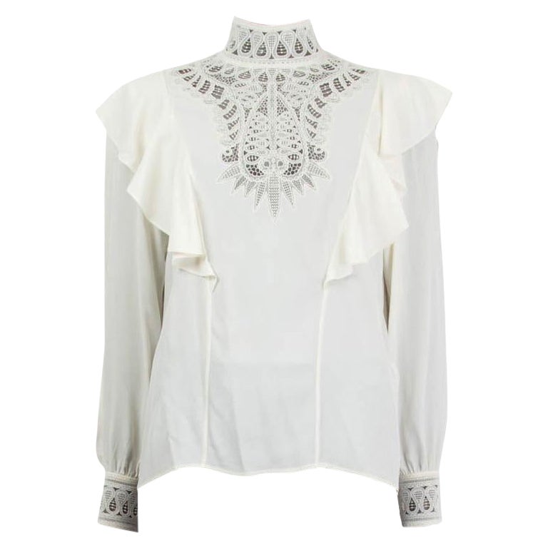 CELINE ivory white VICTORIAN BRODERIE ANGLAISE Blouse Shirt 38 S For Sale