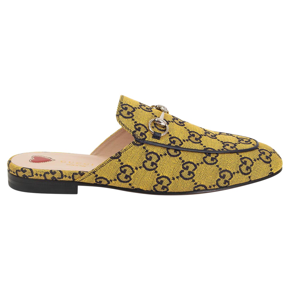 GUCCI yellow GG CANVAS PRINCETOWN Slippers Flats Shoes 38