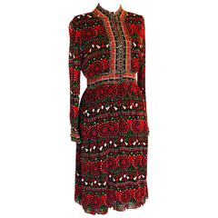 Burke-Amey Abstract Print Silk Jersey Dress with Metallic Rope Detail 1960s 11