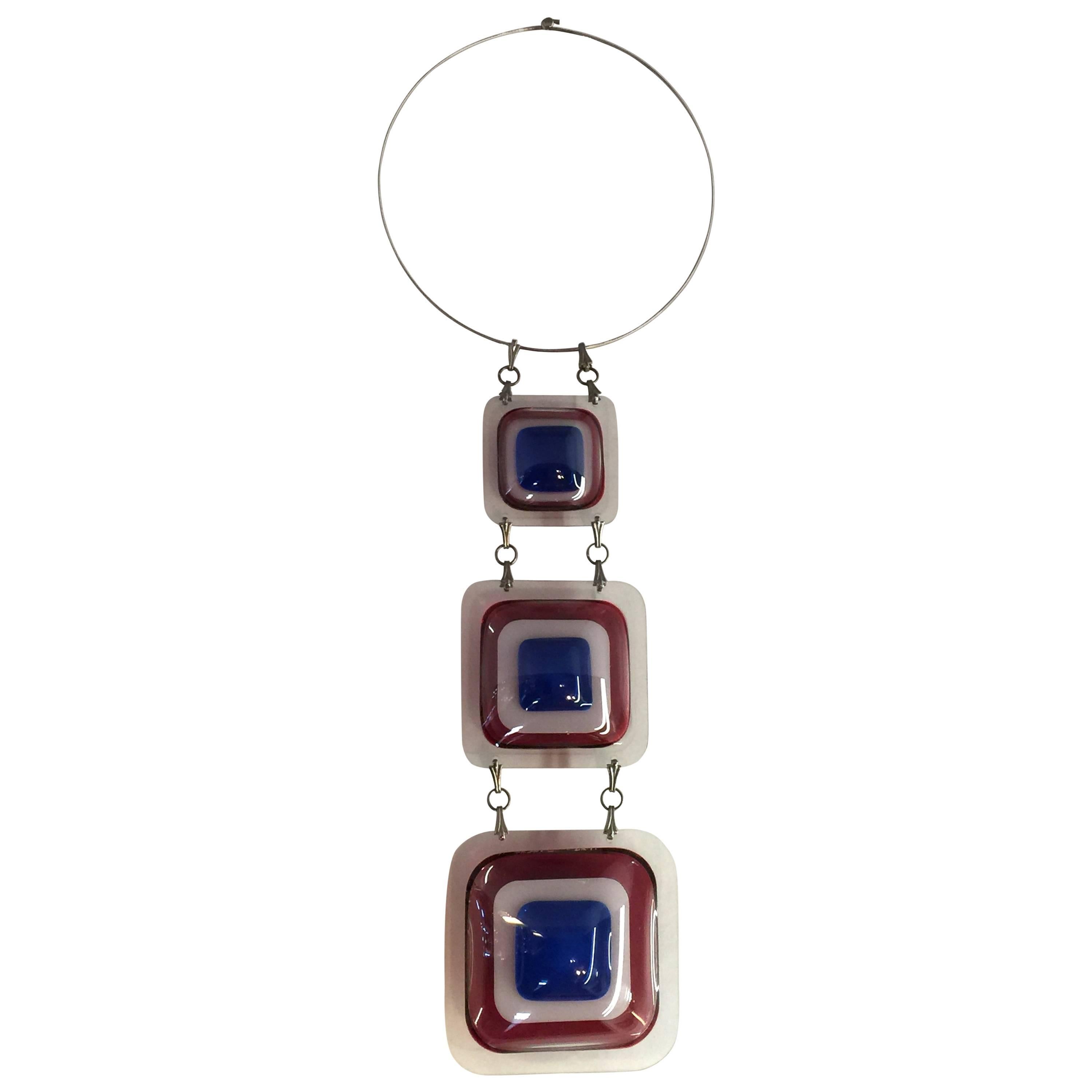 Important Aaronel deRoy Gruber 1971 Fused Acrylic 3tiered Pendant Necklac For Sale