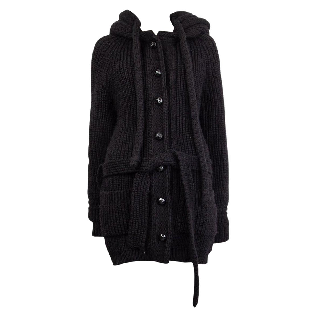 BALENCIAGA Veste en laine noire HOODED CHUNKY Knit 38 S en vente