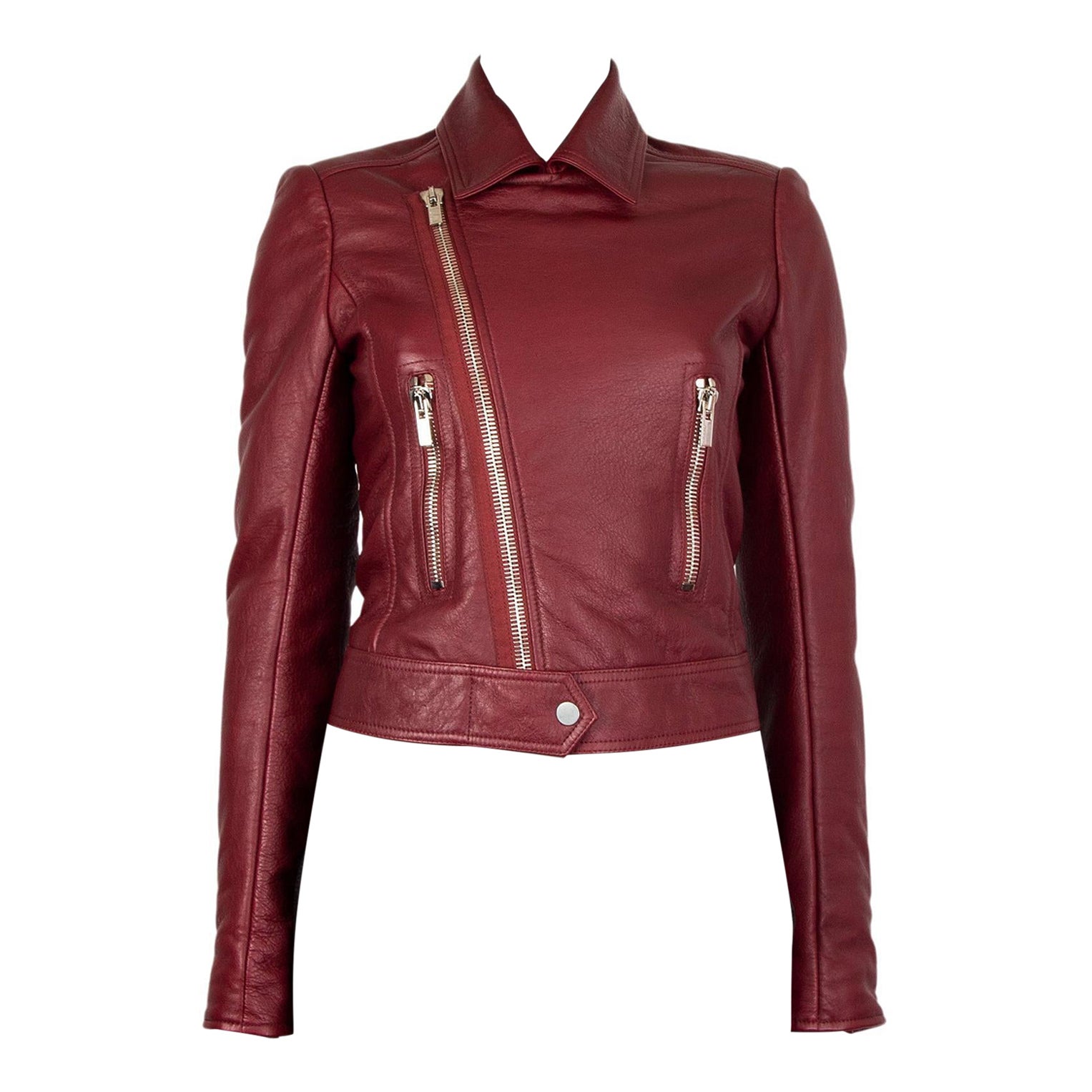 BALENCIAGA - Veste BIKER en cuir rouge foncé, taille 36 XS en vente