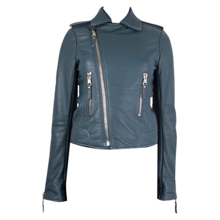 BALENCIAGA petrol leather BIKER Jacket 38 S For Sale at 1stDibs
