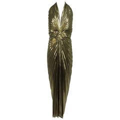 Vintage Travilla Marilyn Monroe sunburst pleated gold lame halter neck gown 1953