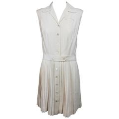 Vintage Lord & Taylor white flannel one piece tennis dress with attached shorts 1950s