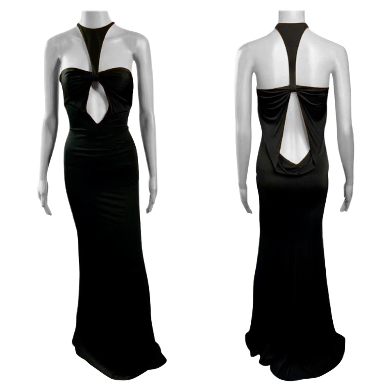 Tom Ford for Gucci F/W 2004 Plunging Cutout Black Evening Dress Gown For Sale