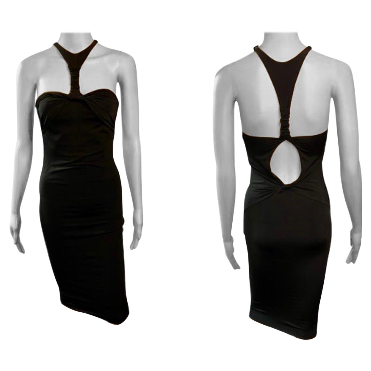 Tom Ford for Gucci F/W 2004 Plunging Cutout Black Evening Dress  For Sale