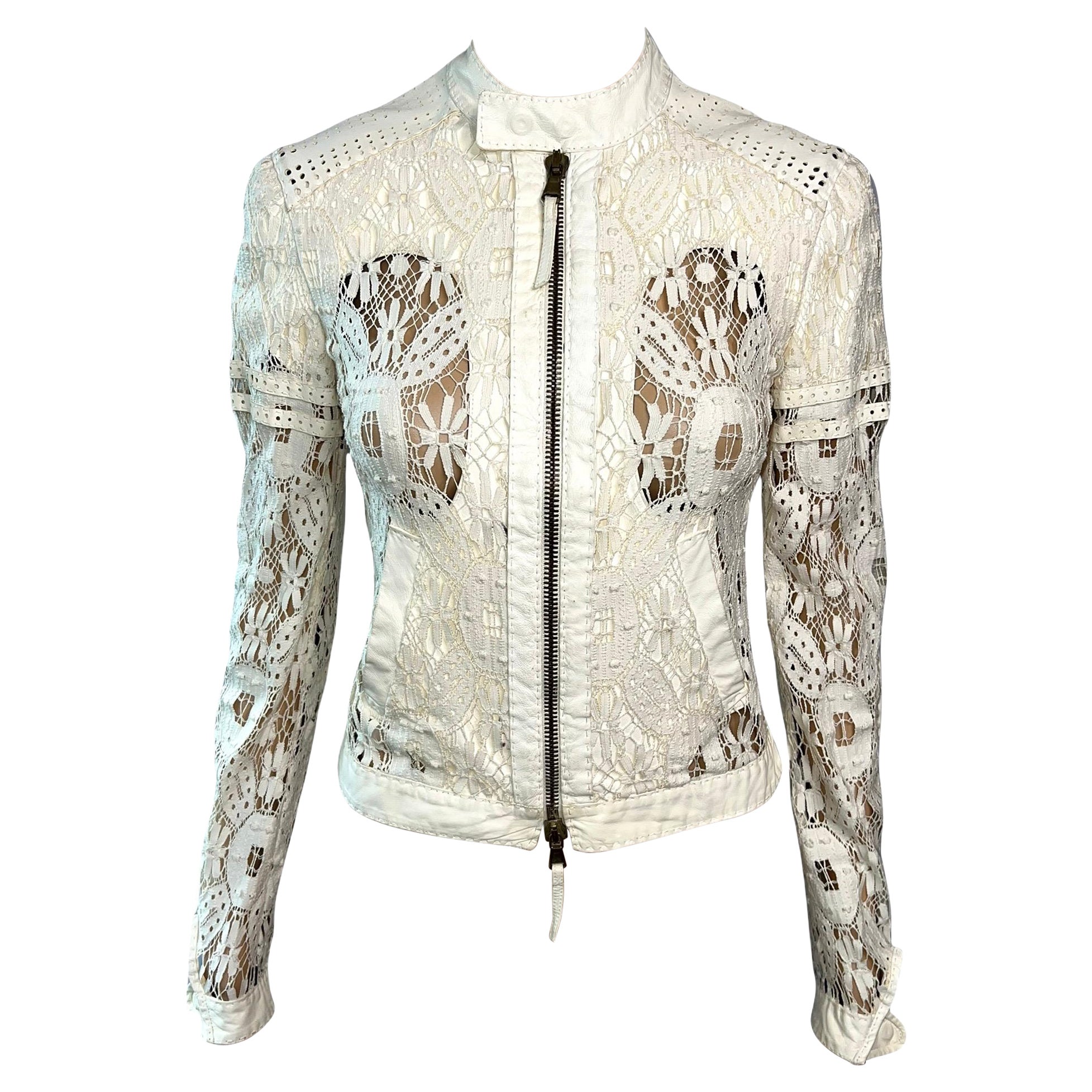 Jean Paul Gaultier Sheer Lace Inserts Cutout Ivory Top Jacket  For Sale