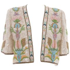 Mary McFadden Pearlescent Sequin And Beaded Evening Jacket, Circa 1980's 9