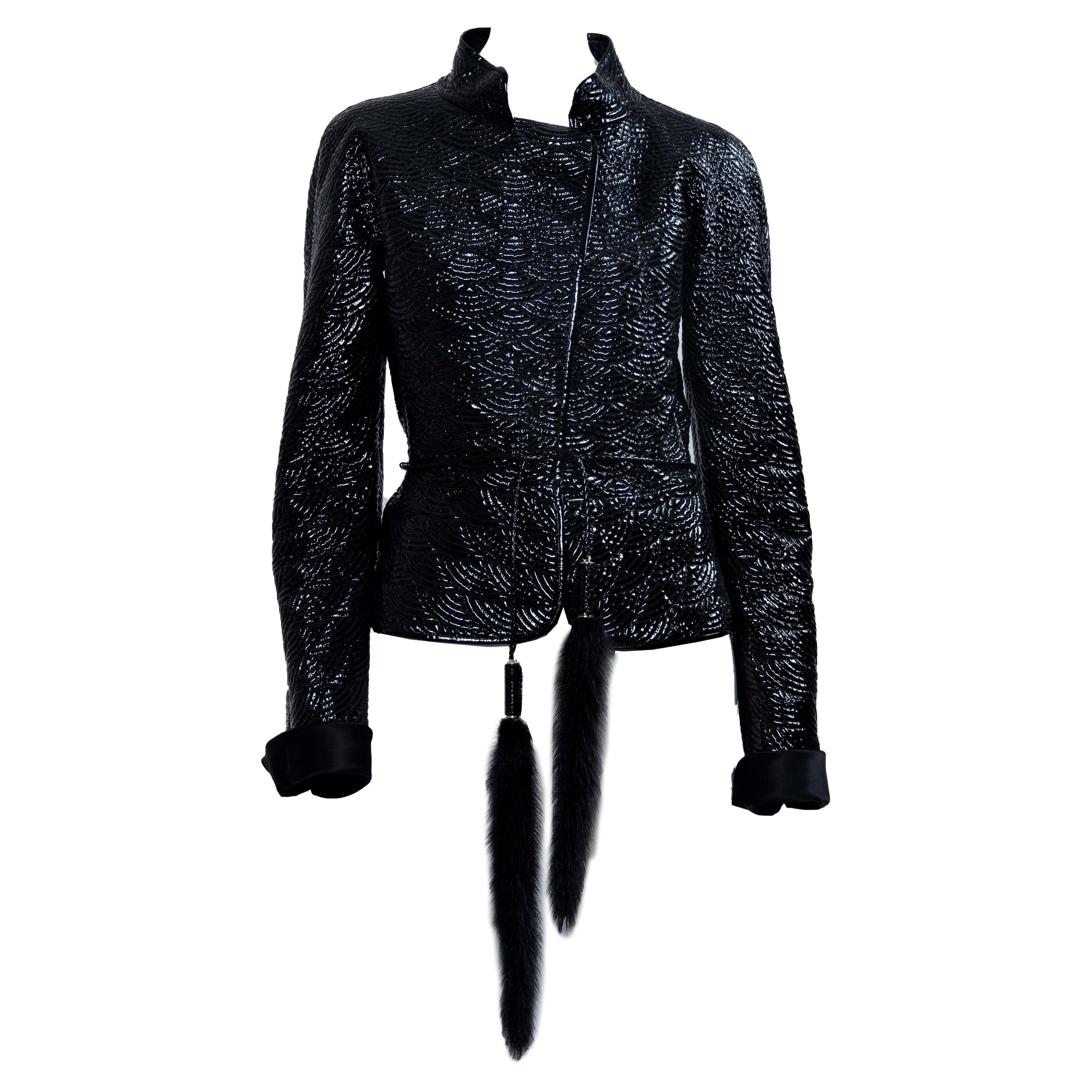 F/W 2004 Yves Saint Laurent by Tom Ford Chinoiserie Patent Leather Mink Jacket For Sale