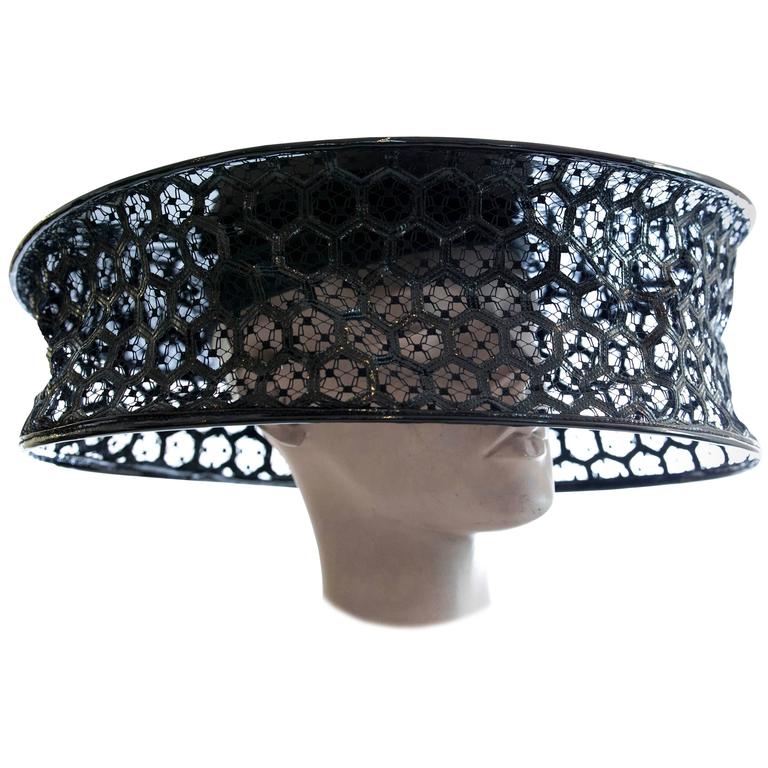Alexander McQueen Black Patent Leather Honeycomb Hat Spring 2013