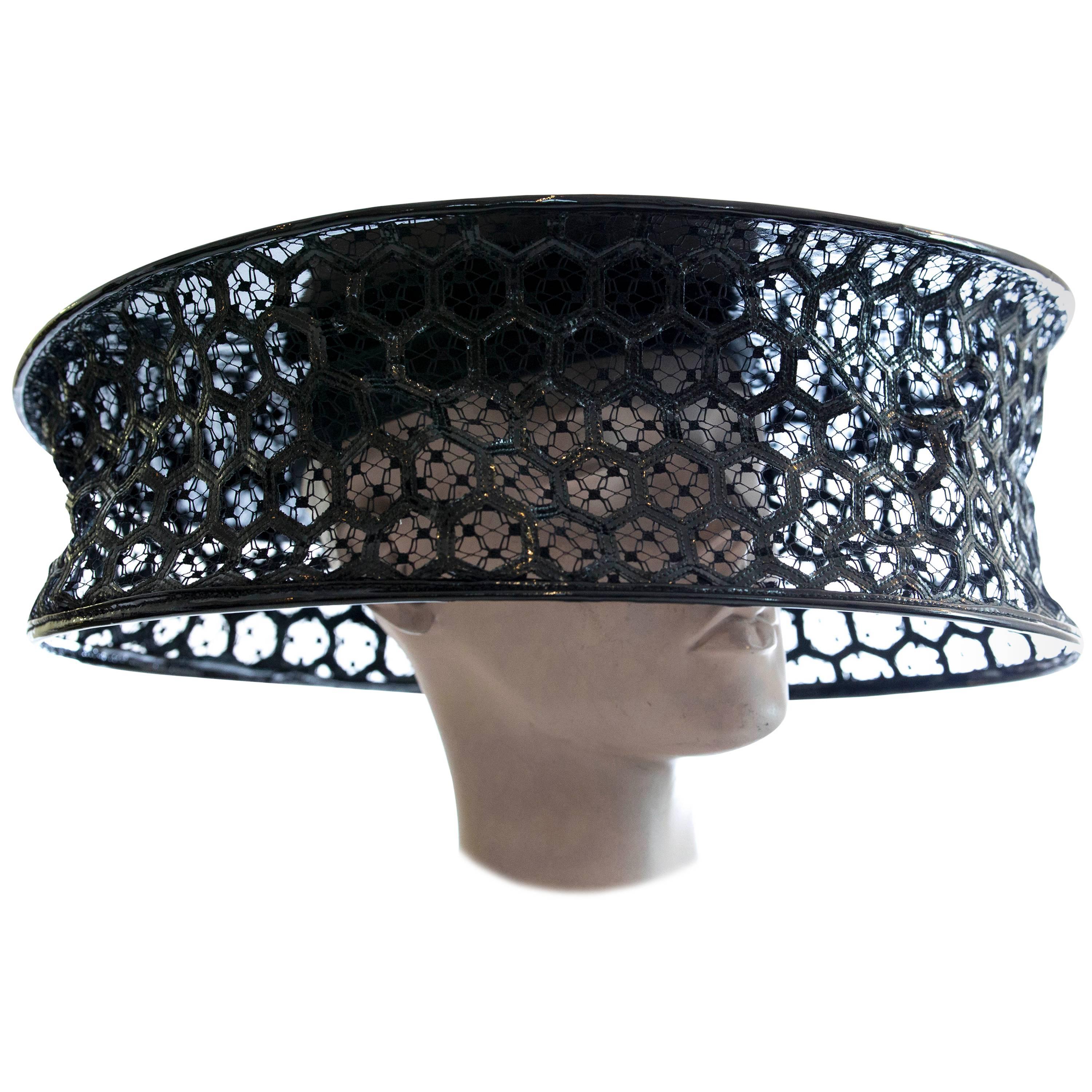 Alexander McQueen Black Patent Leather Honeycomb Hat Spring 2013