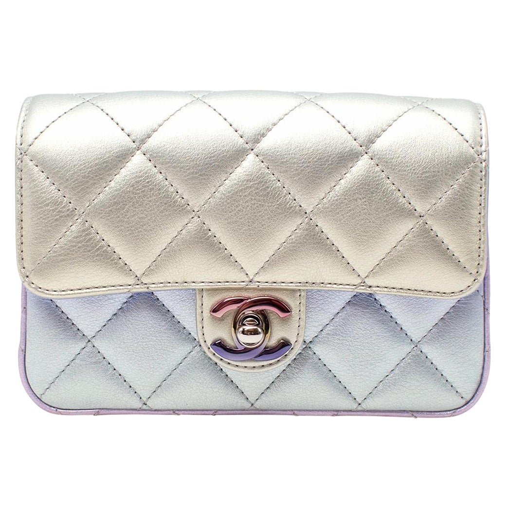 Chanel Lilac Iridescent Metallic Diamond Quilted Leather Minaudiere For Sale