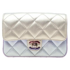 Chanel Lilac Iridescent Metallic Diamond Quilted Leather Minaudiere